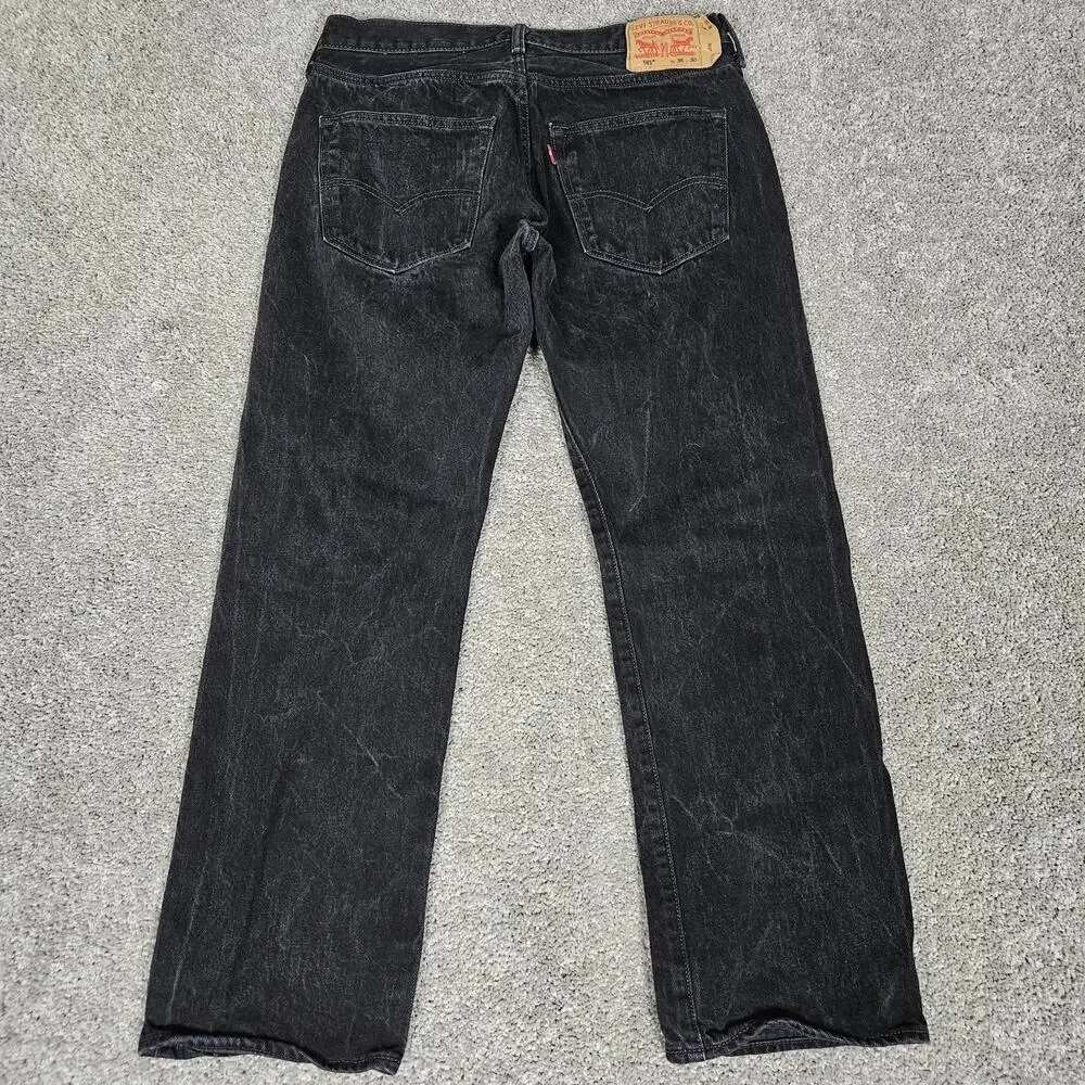 Levis 501 Jeans Mens 32X28 (Tag 36X30) Black Straight Fit Button Fly Iconic